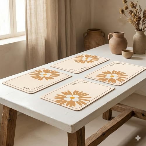 Image of YELONA Leather Dining Table Placemats Set of 4 - Waterproof, Heat Resistant, Anti-Slip, Easy to Clean Table Mats for Dining Table, Kitchen & Home Decor (Ivory White, 40 x 30 cm)