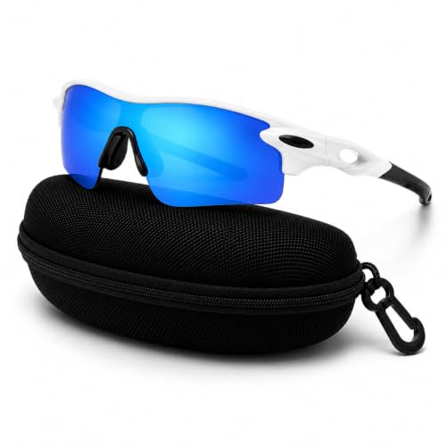 Image of Cycling Goggles for Men & Women | Sports Goggles UV400 Protection | Oversized Sports Sunglasses for Cricket, Running, Driving, Fishing, Hiking & Outdoor Activities (White : Black stick)