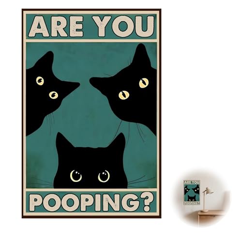 AzureRay Vintage Black Cat Metal Wall Sign Retro Art Poster Suitable for Living Kitchen Bathroom Toilet Humour Style Size 20 x 30 cm