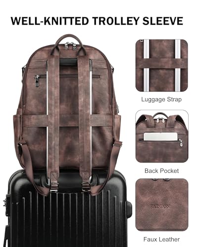 Image of FADEON 15.6 Inch Laptop Backpack Purse for Women, Large Capacity | Vegan Leather Backpack with Padded Straps, Laptop & iPad Slots Fits 13 inch, 14 inch & 15.6 inch, Roomy for Daily, Work & Travel