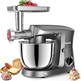 Vospeed Stand Mixer, 5.5L Food Mixers for Baking, 1500W Tilt-Head Electric Kitchen Mixer, Cake Mixers with Dough Hook, Whisk & Beater,Meat Grinder Attachment...(Grey)