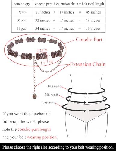 image for TOPACC Bronze Western Chain Belts for Women Butterfly Concho Metal Cow