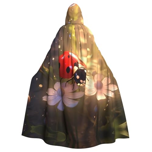 WHJSHOP Preciosa capa con capucha para adultos con estampado de mariquita, con pajarita, sin cremallera