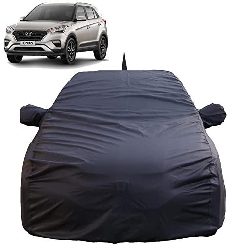 Image of Autofact Waterproof Car Body Cover Compatible with Hyundai Creta (2015 to 2020) with Mirror and Antenna Pockets, AquaShield SoftGuard Fabric, Long Lasting Strong Durable Material, Grey Color