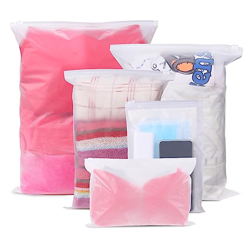 24 Pcs Reusable Ziplock Bags Travel Clothes Storage Bags Plastic Hospital Bag Organiser Pouches Essentials Frosted Resealable Waterproof Luggage Bags for Clothes Maternity Shoes Cosmetics 5 Sizes