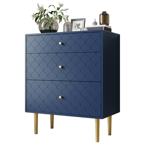 infirack Cómoda con 3 cajones, aparador alto para dormitorios y todas las habitaciones, color azul marino - H89/B75/T40 cm