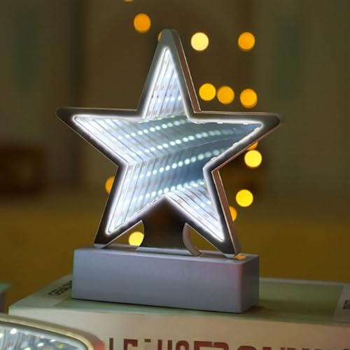 Infinity Mirror Tunnel LED Night Light，Tunnel Mirror Neon Sign，3D Tunnel Lamp Desktop Lamp for Party Home Decor (Five-pointed star on base)