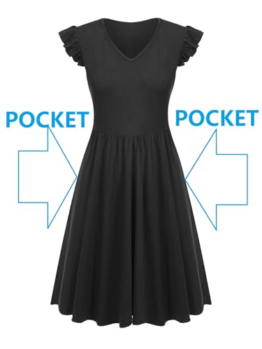 Image of HELYO Women's Summer Dresses Cute V Neck Ruffle Sleeve Cocktail Short Work Casual Dress with Pockets 648