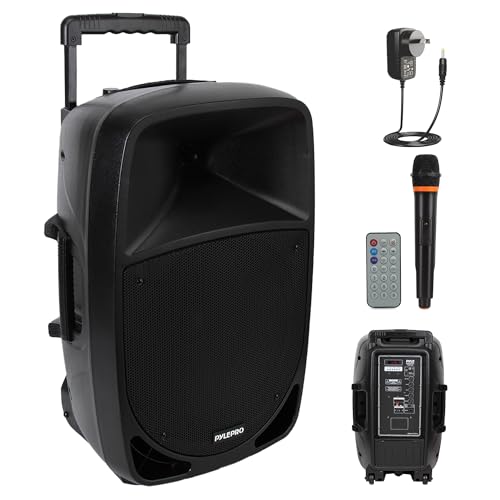 Pyle Portable PA Bluetooth Speaker 1200W Rechargeable with 30cm Subwoofer 7.6cm Tweeter Wireless Microphone Party Lights USB/SD/Radio DJ Speaker with Recording Function