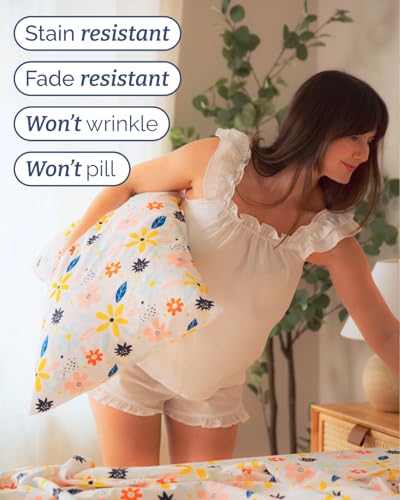 Image of Twin 3 Piece Floral Sheet Set - Soft, Breathable & Cooling - Daisy Art