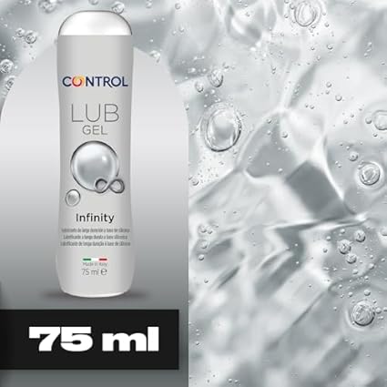 Control Lub Infinity - Gel Lubricante de Larga Duración - 75 mililitros - Base silicona - Compatible con Preservativo - Hipoalergénico - Sin azúcar - No mancha - Color Transparente