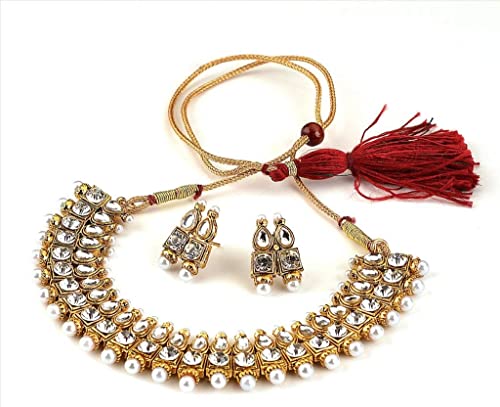 Sparkling Kundan Collar Necklace Set with Matching Drop Earrings