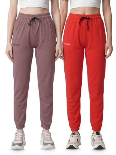 Image of Fflirtygo Cotton Solid Joggers /Track Pant /Solid Pajama /Leggings �100% Export Quality Soft Cotton Night Wear /Pocket Pyjama for Women Combo Pack of 2Pcs, Blue and Grey