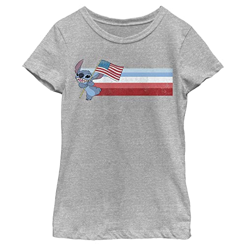 Disney Lilo Flag Stitch Girl's Heather Crew Tee