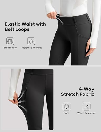 FitsT4 Sports Reithose Damen Reitleggings Silikon Vollbesatz Reithose Stretch Reiten Hosen Sommer mit 3 Seitentaschen und Gürtelschlaufen