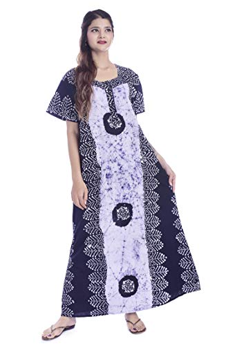 Indian Handicraft Nightwear Long Gown Nighty Dress Flower Print Sleepwear Gown Nighty Size - Free Size Blue