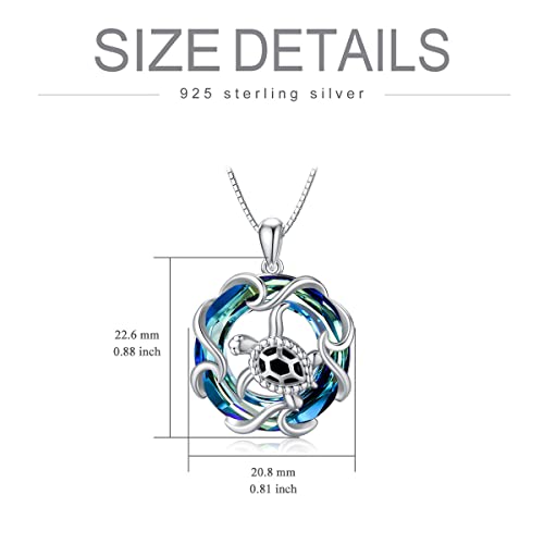 Toupop Sea Turtle Jewelry Pendant Necklace For Women Girls With Blue Crystal S925 Sterling Silver Sea Turtle Wave Ocean Hawaii Beach Necklace Birthday Gifts For Mom Sister #TOP3