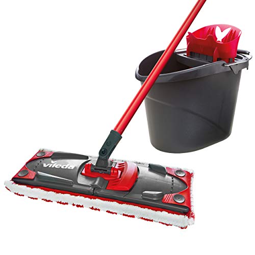 Vileda ULTRAMAX Kit Complet avec Seau et essoreuse - Housse en Microfibre 2 en 1 - pour Tous Les sols durs - Élimine 99 % des bactéries Uniquement avec de l'eau, Emballage écologique