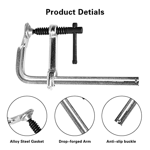 Mightree 2 Pack 6-Inch F Clamp, 3-3/20" Throat Depth Sliding Arm Bar Clamp, Heavy-Duty F-Clamp, Bar Clamps For Woodworking, Welding #TOP2