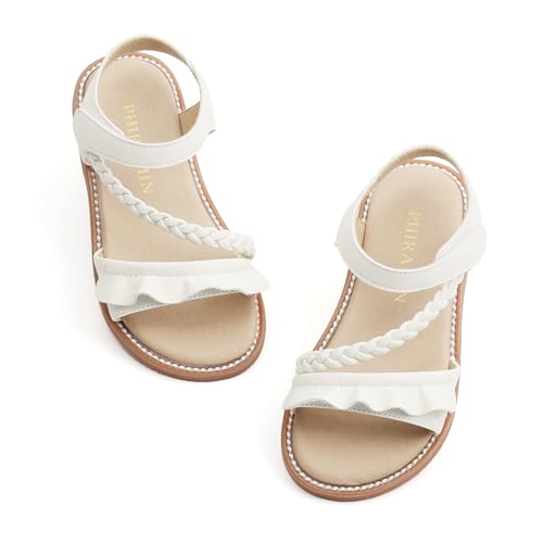 Image of PHIRAMIN Toddler Girl Sandals - Flower Girl Dress Shoes Open Toe Little Kid Flats