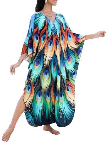 Image of Yanziliu Kaftan Dress for Women,Plus Size Hawaiian Batwing Sleeve Beach Cover Up Summer Swimsuit Dresses