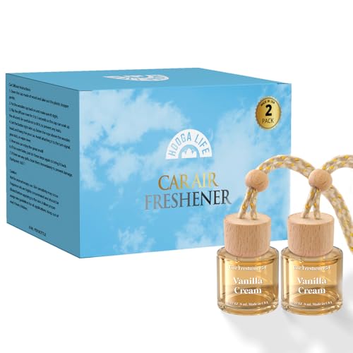 Image of HoogaLife Car Air Freshener Diffuser 2 Pack Hanging Air Freshener Diffuser - Vanilla Cream Fragrance Oil Air D iffuser for Car, 45+ days Long Lasting Fragrance Made in USA C ar Air Fresheners