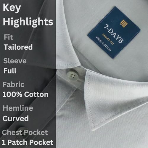 Image of 7-DAYS Men's 100% Cotton Full Sleeve Shirt for Men | Premium Plain Shirt | Tailored Fit (Between Slim & Regular) | Stylish Office & Casual Wear | with Pocket
