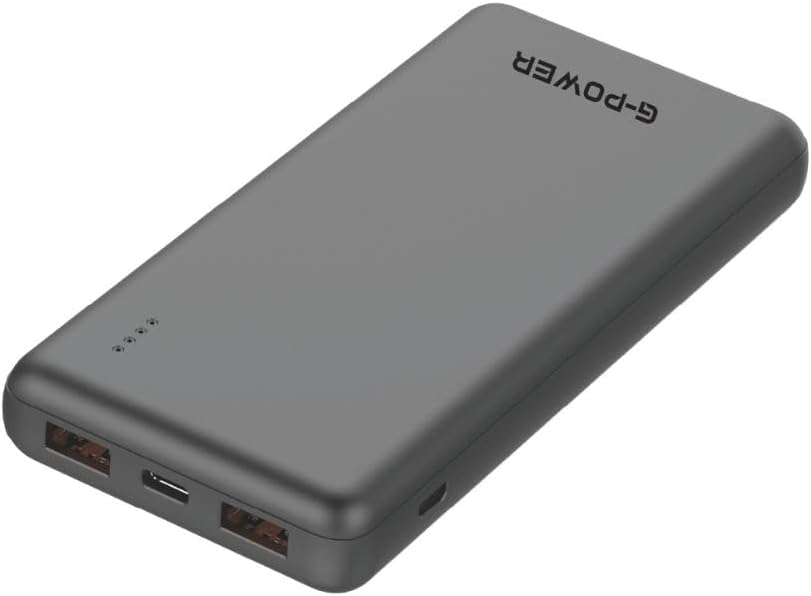 Atas view of G-Power GP-PB014 Power Bank showing two USB-A output ports and one USB-C port.