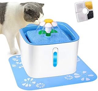 Cat Water Fountain with LED Water Level Window, 84oz/2.5L Automatic Pet Fountain, Ultra Silent Healthy and Hygienic, 3 Modes Drinking Fountain, with 1 Carbon Filter and 1 Large Silicone Mat (Blue)