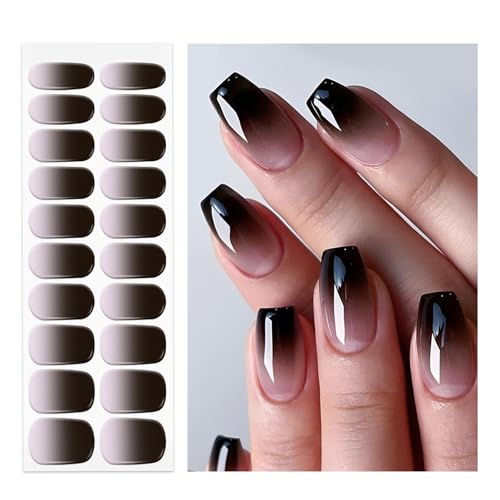 OAUEE Semi Cured Gel Nail Strips | Gel Nail Stickers with UV Light Required | Salon Quality, Easy Application and Removal（Black and Brown Gradient Color）