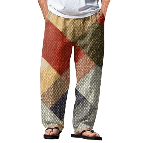 Pantalon en lin pour homme à coupe droite et large avec poches