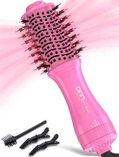 Image of Mini Travel Ceramic Blow Dryer Brush for Short to Medium Hair, 2 Inch Oval Styling Hot Air Brush with 3 Heat Settings, Lightweight Volumizing & Smoothing Tool, 120V, Pink