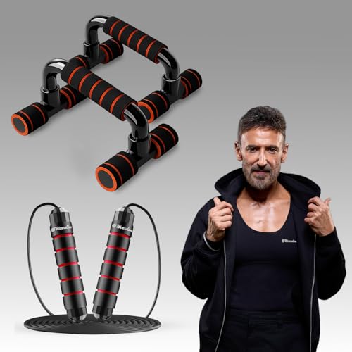 Image of Wearslim Combo of Professional Adjustable Skipping Rope & Non-Slip Push-Up Stand for Men & Women, Ergonomic Designed Padded Handles, Jump Rope with Push-Up Bar - Multicolor