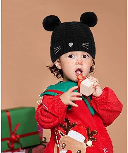 Malaxlx Baby Pompom Hat Toddler Warm Knitted Beanie Hat Kids Winter Ski Cap Faux Fur Bobble Hat for Boys Girls