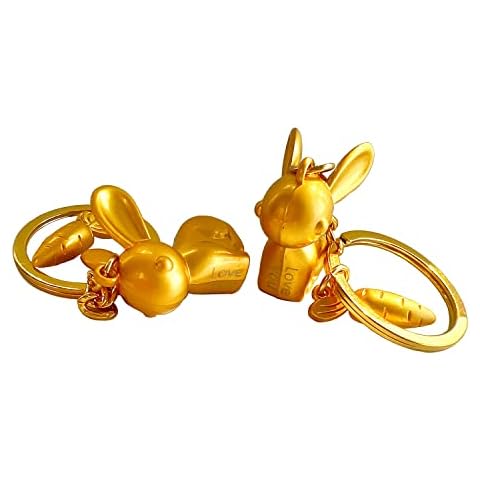 HXINFU 2PCs Gold Rabbit With Carrot Love Word Keychain Couples Set Sweet Gifts Cover