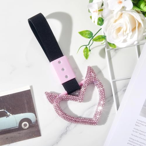 Image of Fabbay Glittery Car Accessories Bling Heart Handle Ring Car Accessory for Women Heart Hand Strap Drift Charm Rear Bumper Warning Ring Decor for Bus Interior Exterior Decoration (Pink, Devil Style)