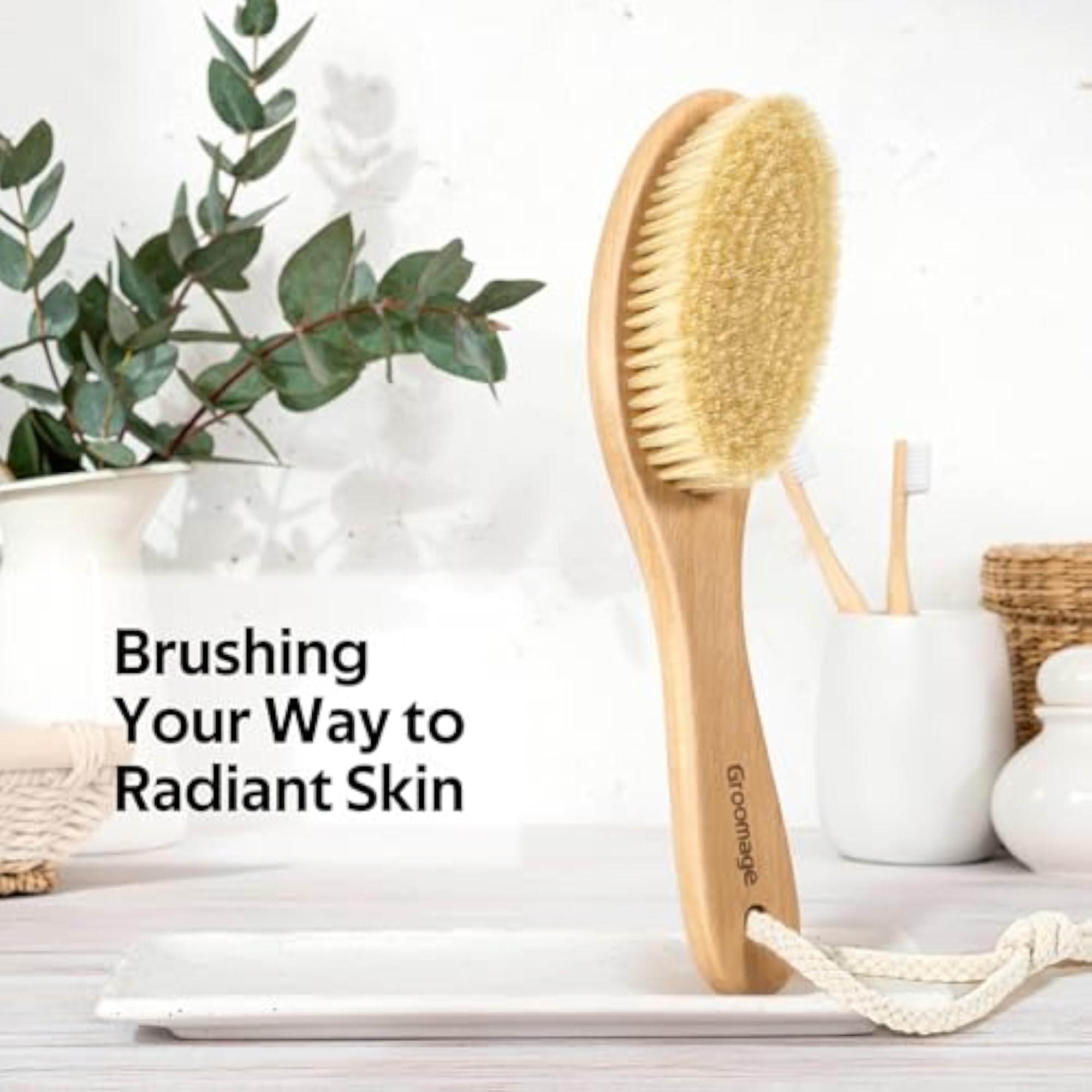 Dry Brush for Body, Natural Bristle Exfoliating Brush