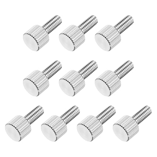 sourcing map 10 Pcs M4 x 10mm Knurled Thumb Screws, 304 Stainless Steel Flat Head Knurled Fully Threaded Thumbscrew Bolts Fasteners for Home, Electronic, Machine