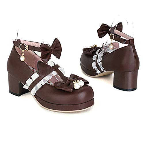 AIMODOR Womens Kawaii Platform Mary Jane T-Strap Pumps Rockabilly Chunky Heel with Bow2