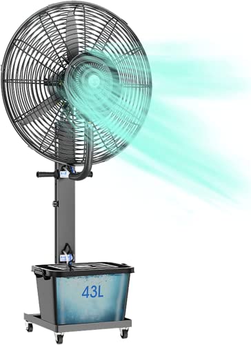 IYUESQ Ventilador de nebulización de Pedestal, Ventilador de pie de Metal Industrial con Niebla, 3 velocidades Ajustables, oscilación de 60°, Tanque de Gran Capacidad de 43 L, Ventilador