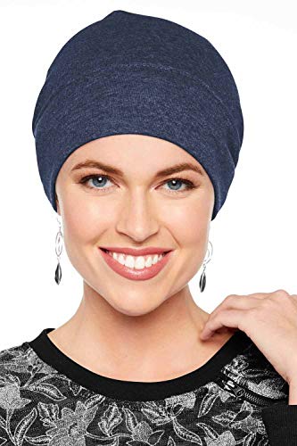 Headcovers Unlimited Cotton Relaxed Beanie-Caps for Women with Chemo Cancer Hair Loss Dark Denim