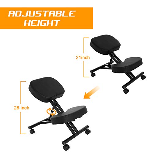 Himimi Ergonomic Kneeling Chair, Posture Corrective Chair, Adjustable Stool for Home and Office, Angled Seat for Neck & Back Pain Relief - Black