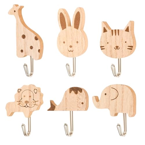 6 Stück Süße Tier Kleiderhaken Selbstklebend, Garderobenhaken, Tier Cartoon Wandhaken Garderobe, Kindergarderobe Haken Selbstklebend für Wandgarderobe Kinderzimmer Schlafzimmer Küche Badezimmer