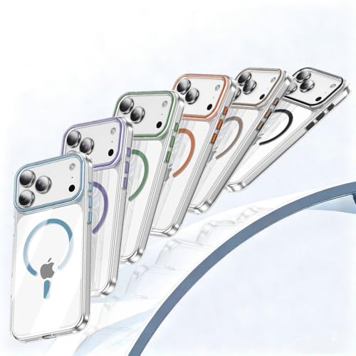 Coque magnetique transparente iPhone 17 et 16 Pro Max bleue anti-choc