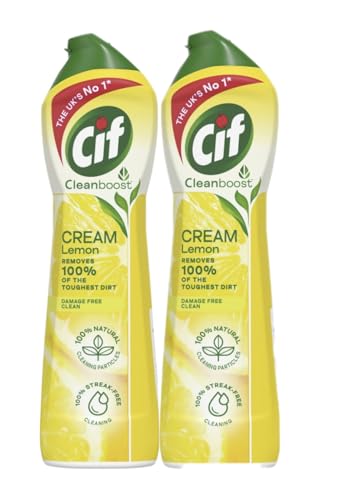 Ciff Cream Cleaner Lemon 500ml (Pack of 2) | Multi-Purpose Surface Cleaner | Tough on Grease & Grime, Leaves a Fresh Lemon Scent