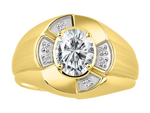 Image of Rylos Yellow Gold Plated Silver Men's & or Ladies Ring with 8X6MM Oval Gemstone & Diamonds - Unisex Color Stone Birthstone Ring Sizes 7-13