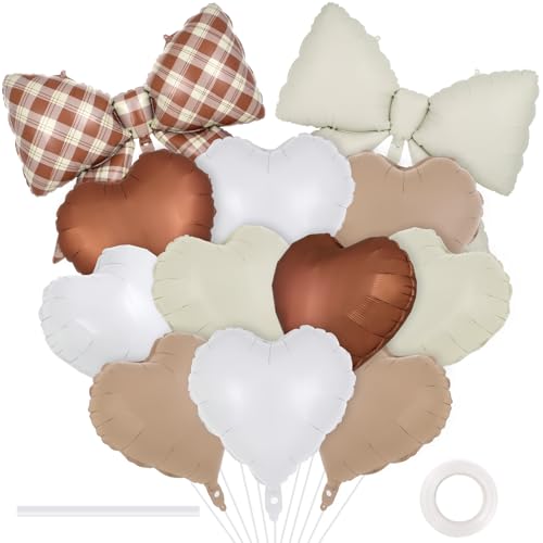 Image of 12 Pcs 18 Inch Heart Balloons and 38 Inch Bow Balloons, Large Foil Bow Heart Balloon Bow Party Decorations for Birthday Baby Shower Valentines Wedding Party