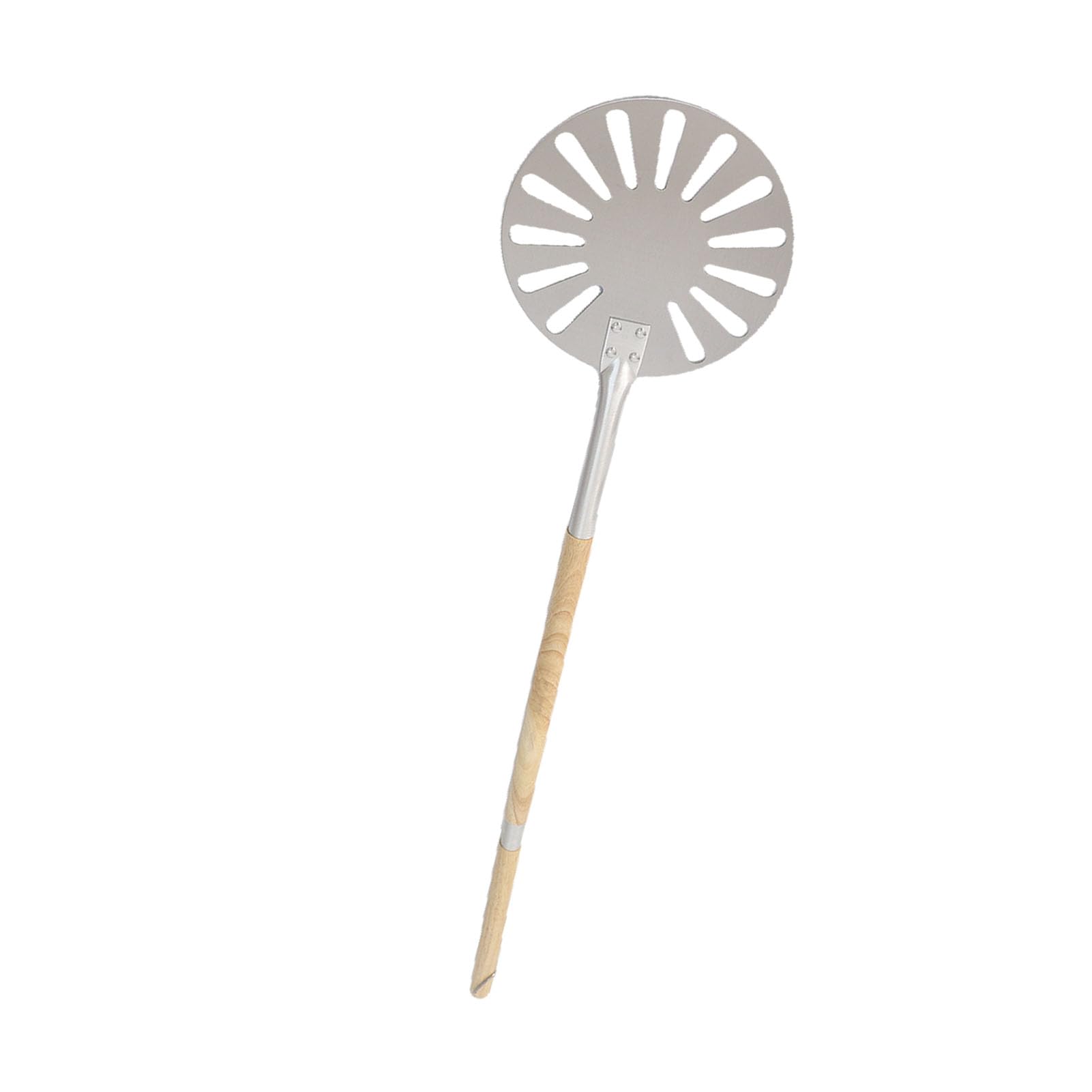 Fabater Pala Giratoria para Pizza de Acero Inoxidable de 9 Pulgadas, Pala Giratoria para Pizza de Metal Perforado con 2 Mangos Largos de Madera, Espátula para Liviana para Horno, Agarre Aislado