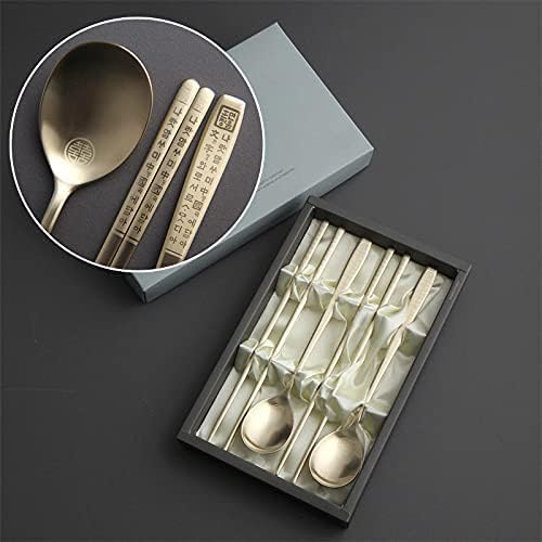 Miniatura 5 de Juego de 2 cucharas de palillos coreanos  metal acero inoxidable chapado en titanio  personajes Hangul impresos (angul-oro)