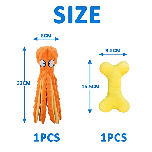 2er Pack Quietschendes Hundespielzeug Keine Füllung Oktopus Kauen Langeweile Interaktives Plüsch Crinkle Papier Kleine Mittelgroße Hunde Welpen Haustiere Training Langlebige Kinderkrankheiten Knochen